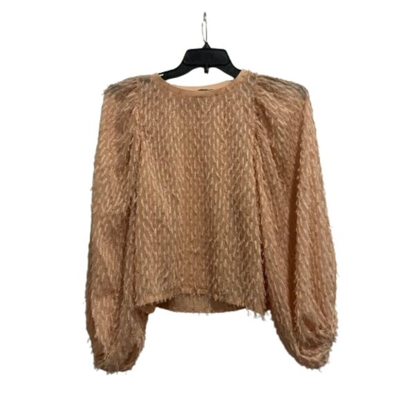Zara Tops - Zara Salmon Pink Balloon Sleeve Feather Blouse Women’s Size S